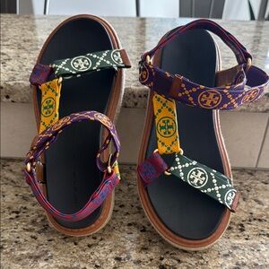 Tory Burch Green and Yellow Sandals Vibrant Straps